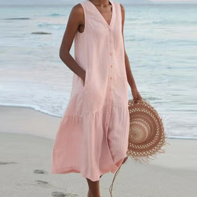 Marilyn – Sleeveless Buttoned Midi Dress