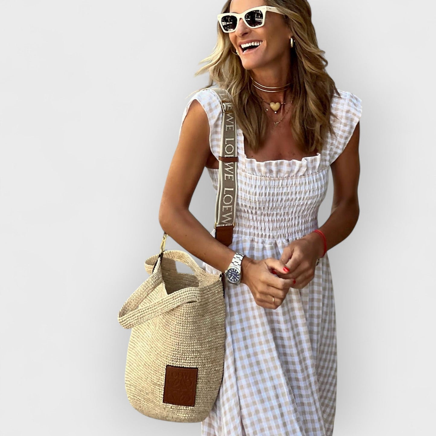 Bella | Plaid Ruffle-Sleeve Smocked Maxi Dress