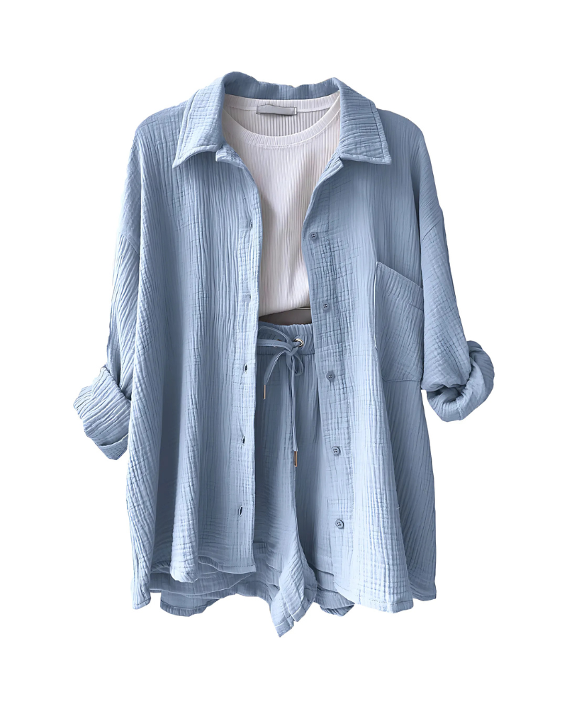 Nina - Cotton Button-Up Shorts Set