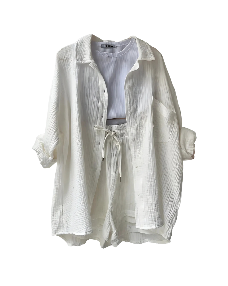 Nina - Cotton Button-Up Shorts Set
