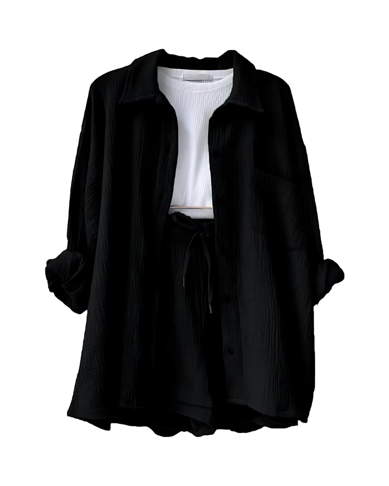 Nina - Cotton Button-Up Shorts Set