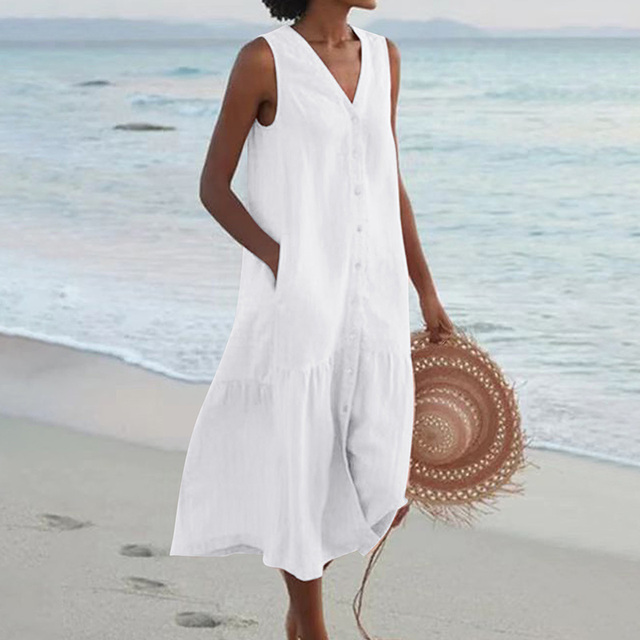 Marilyn – Sleeveless Buttoned Midi Dress