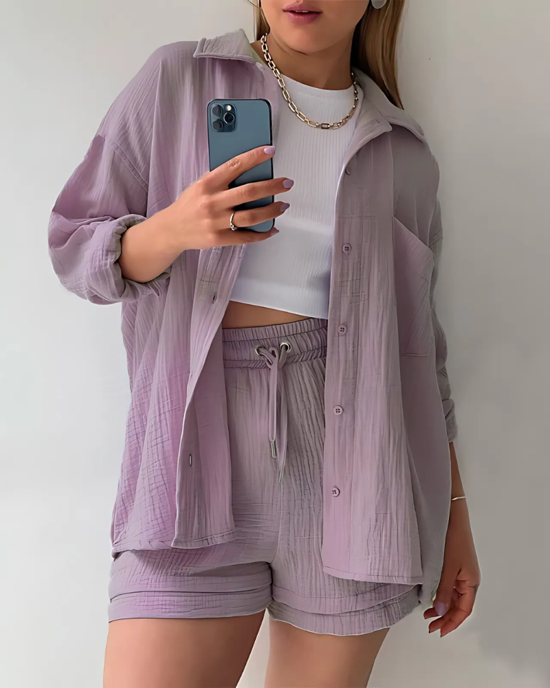 Nina - Cotton Button-Up Shorts Set
