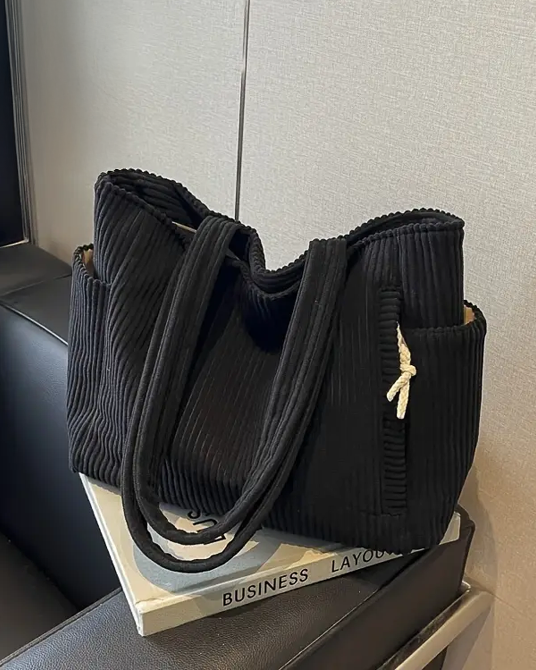 Nova – Ribbed Tote Bag with Drawstring Detail
