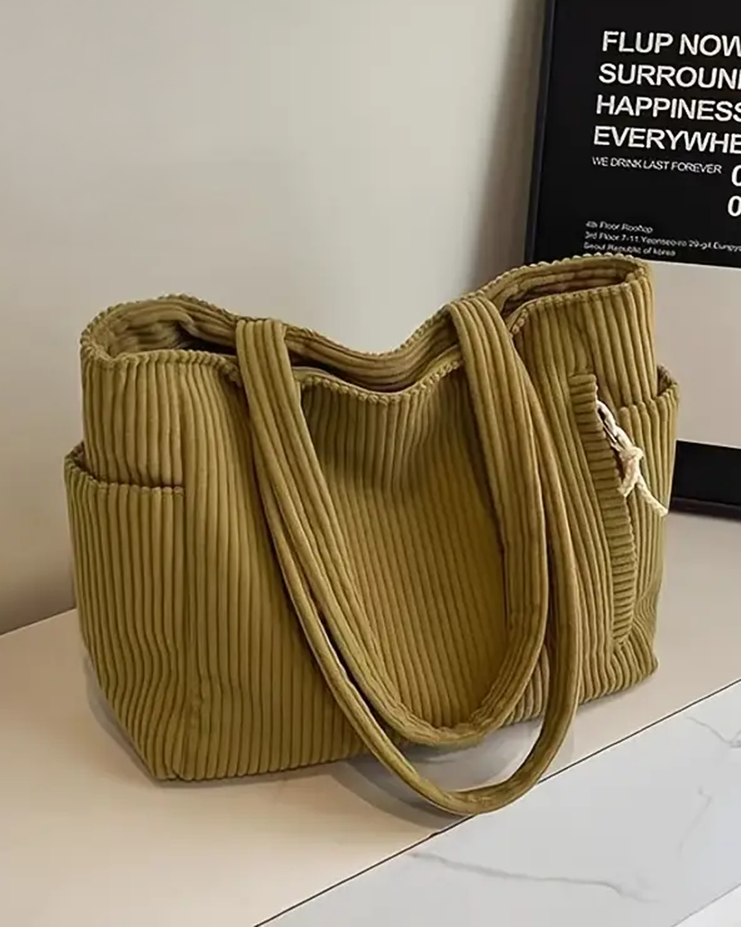 Nova – Ribbed Tote Bag with Drawstring Detail
