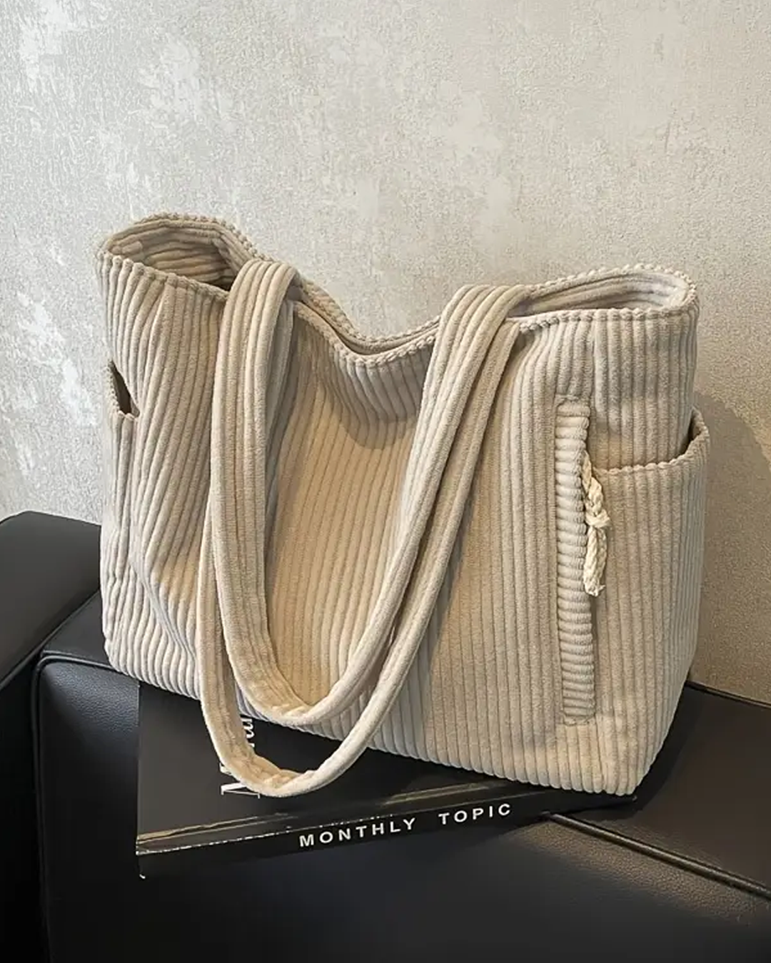 Nova – Ribbed Tote Bag with Drawstring Detail