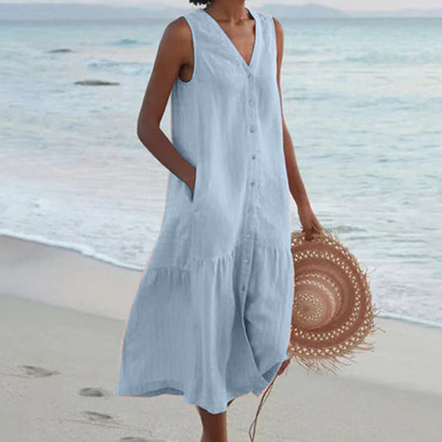 Marilyn – Sleeveless Buttoned Midi Dress