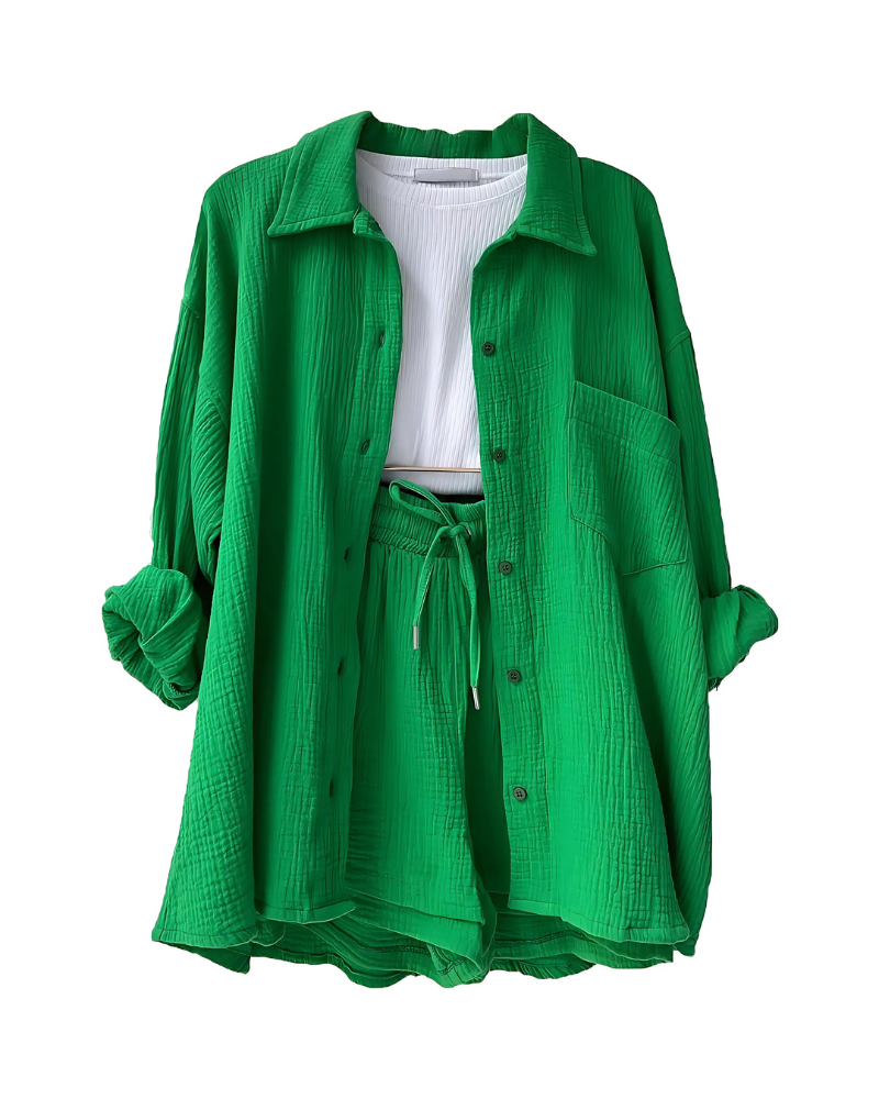 Nina - Cotton Button-Up Shorts Set
