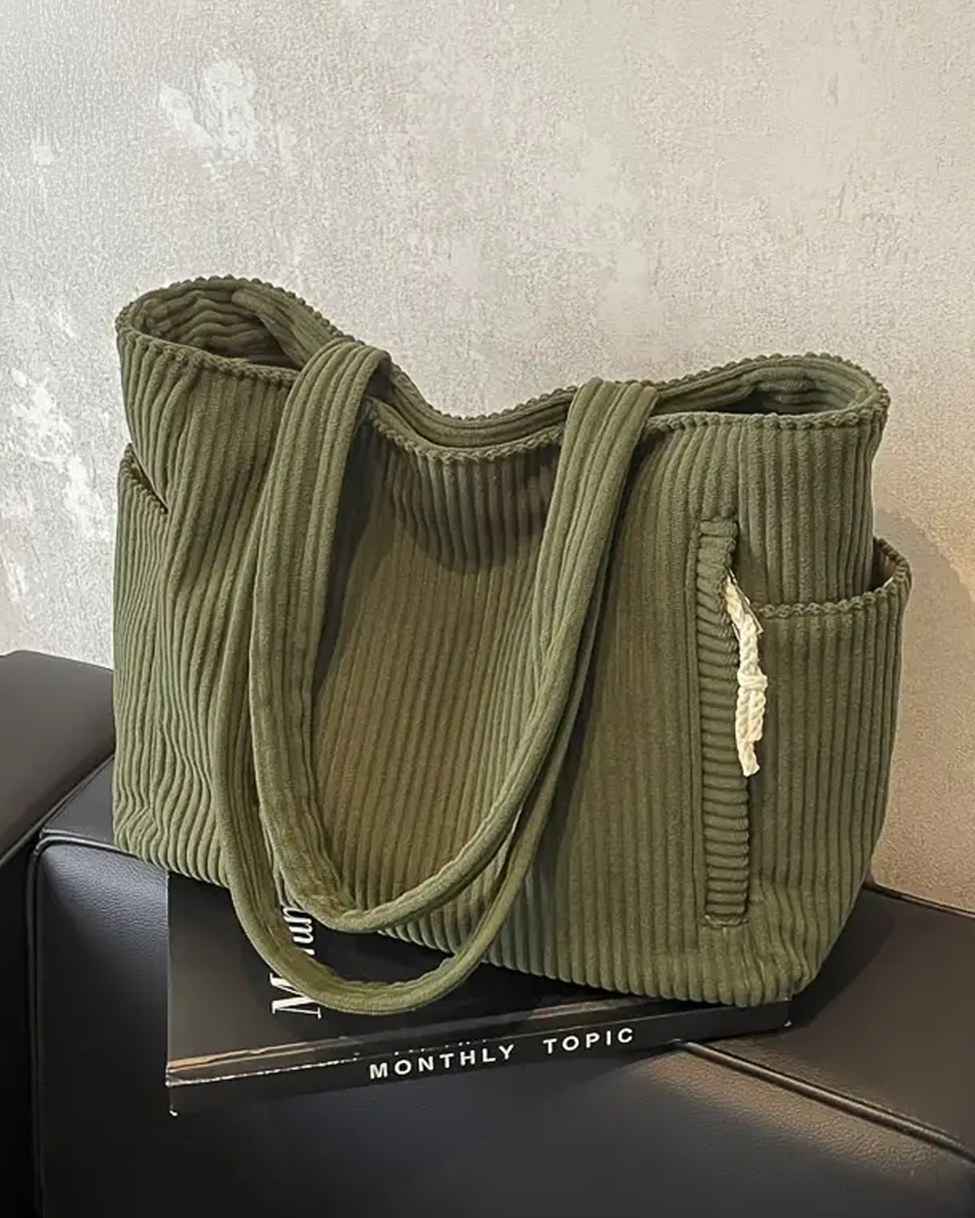 Nova – Ribbed Tote Bag with Drawstring Detail