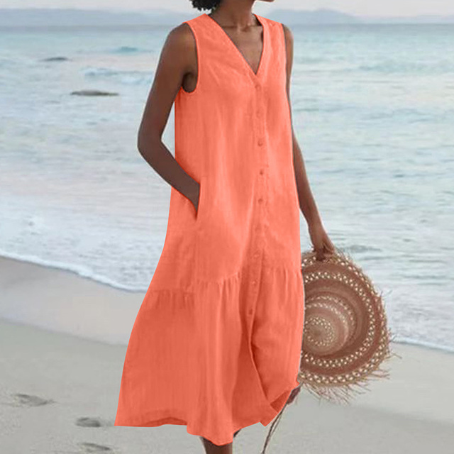 Marilyn – Sleeveless Buttoned Midi Dress