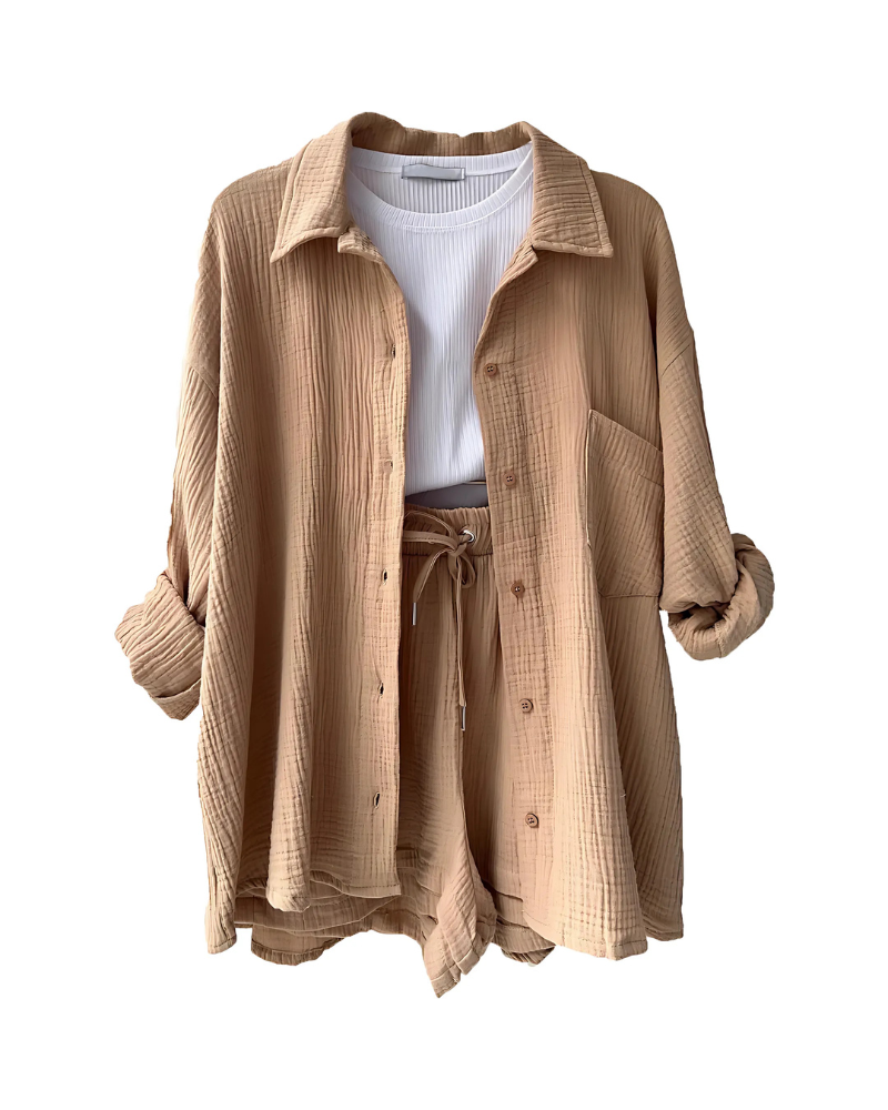Nina - Cotton Button-Up Shorts Set