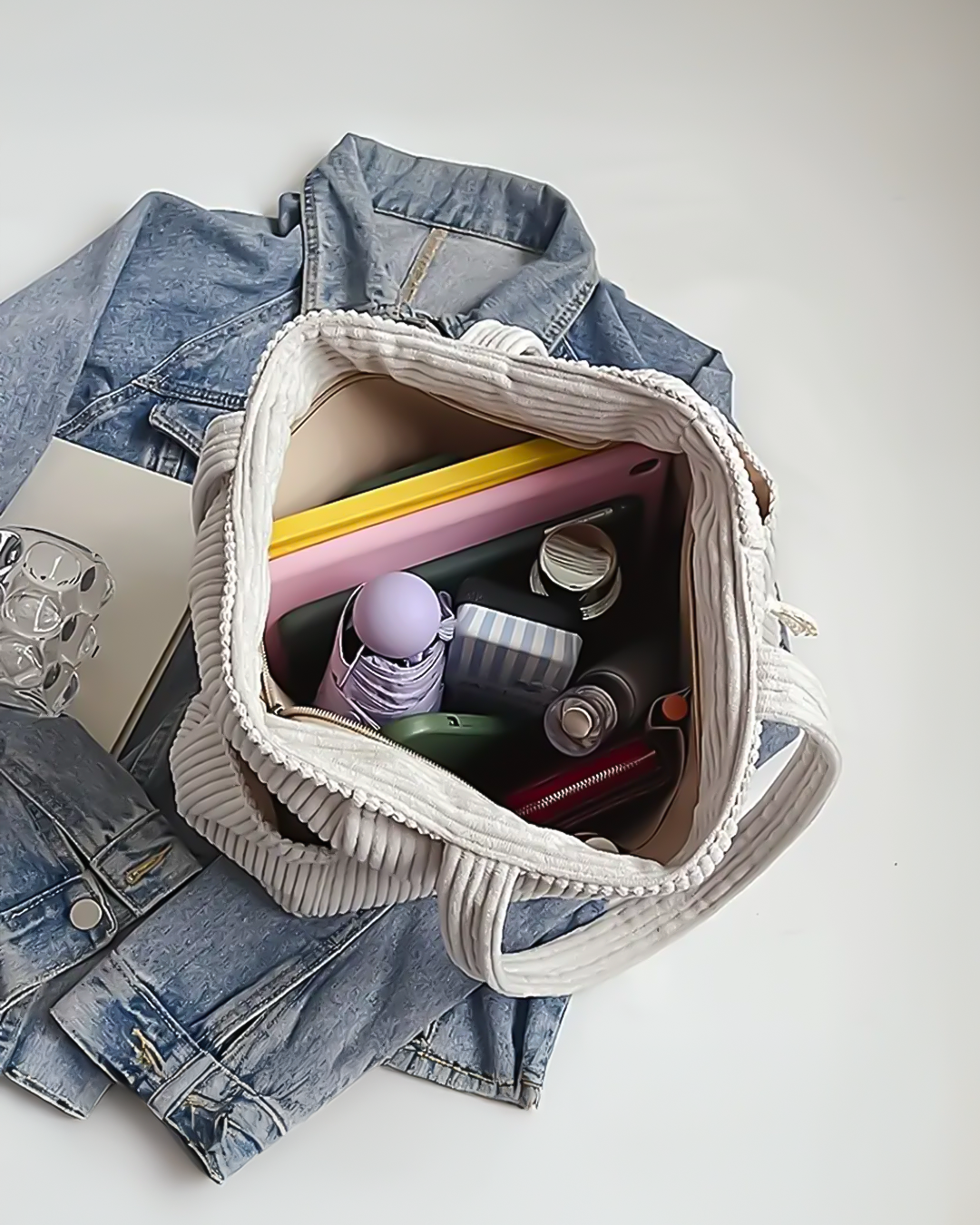 Nova – Ribbed Tote Bag with Drawstring Detail