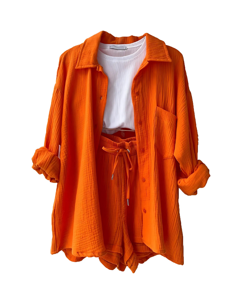 Nina - Cotton Button-Up Shorts Set