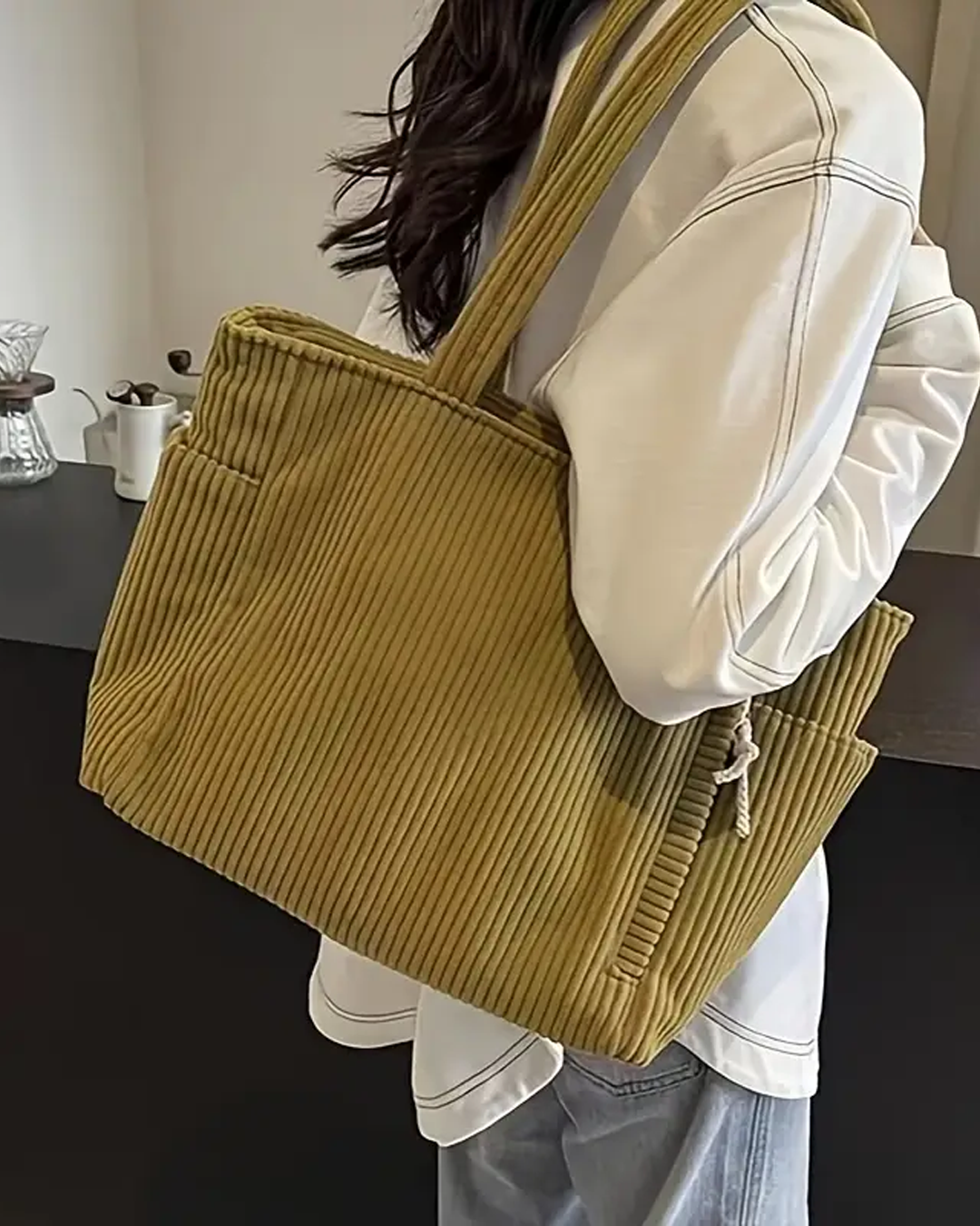 Nova – Ribbed Tote Bag with Drawstring Detail