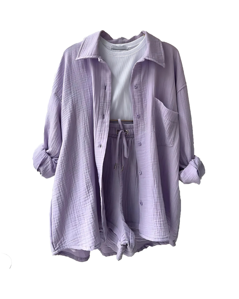 Nina - Cotton Button-Up Shorts Set