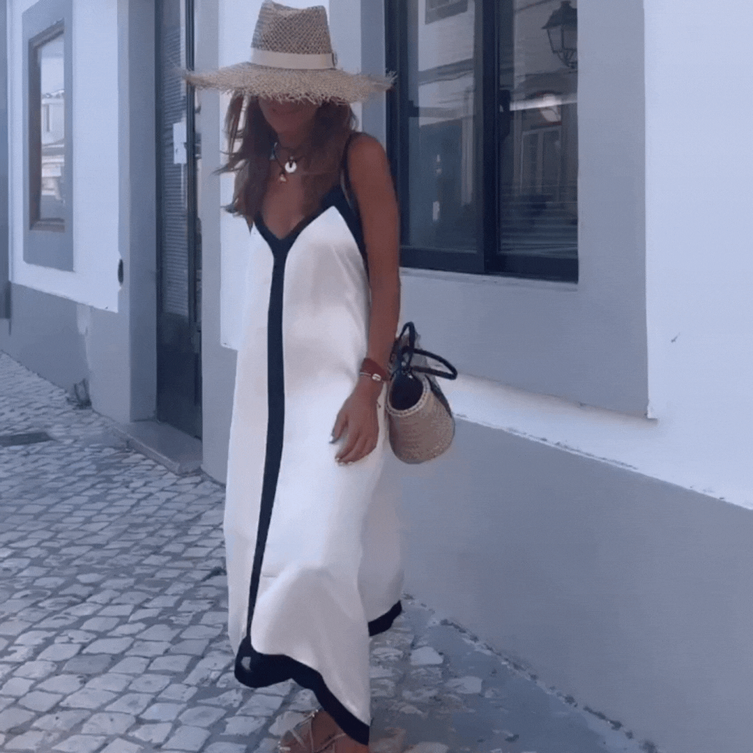 Alessia | Satin Dress – Minimal Elegance with Contrast