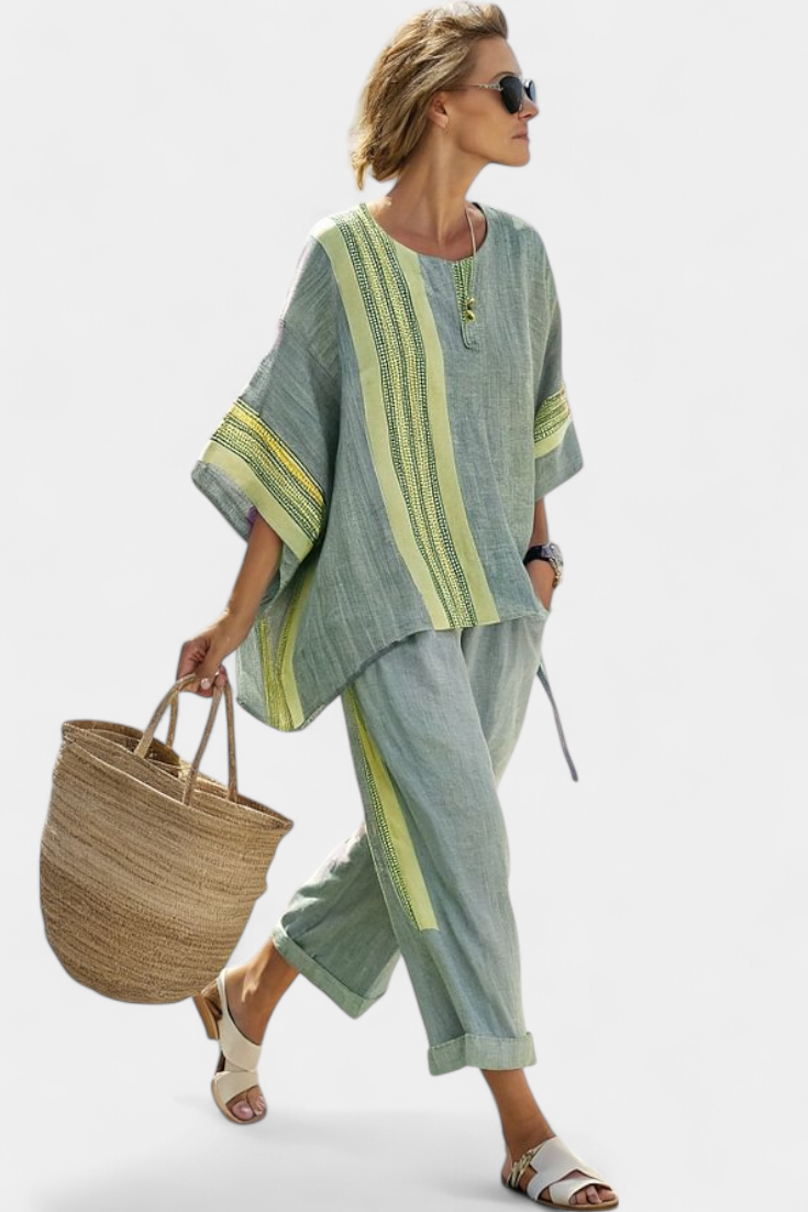 Mia | Bamboo linen set with decorative stripes