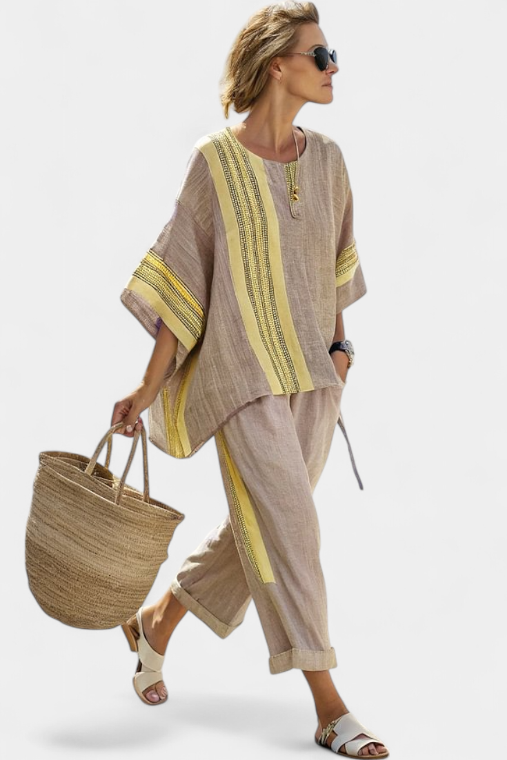 Mia | Bamboo linen set with decorative stripes