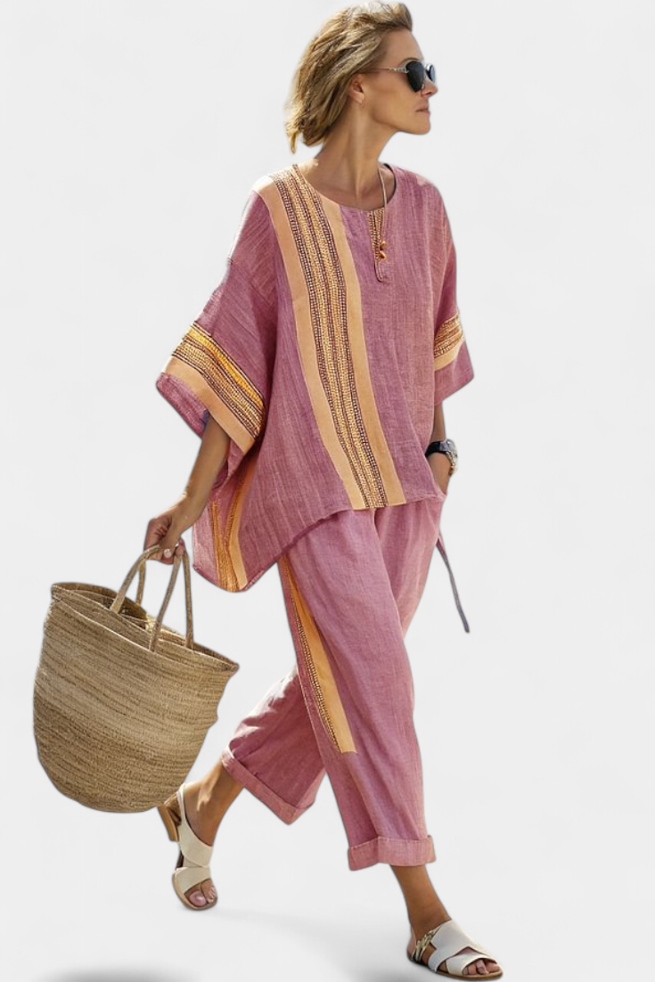 Mia | Bamboo linen set with decorative stripes