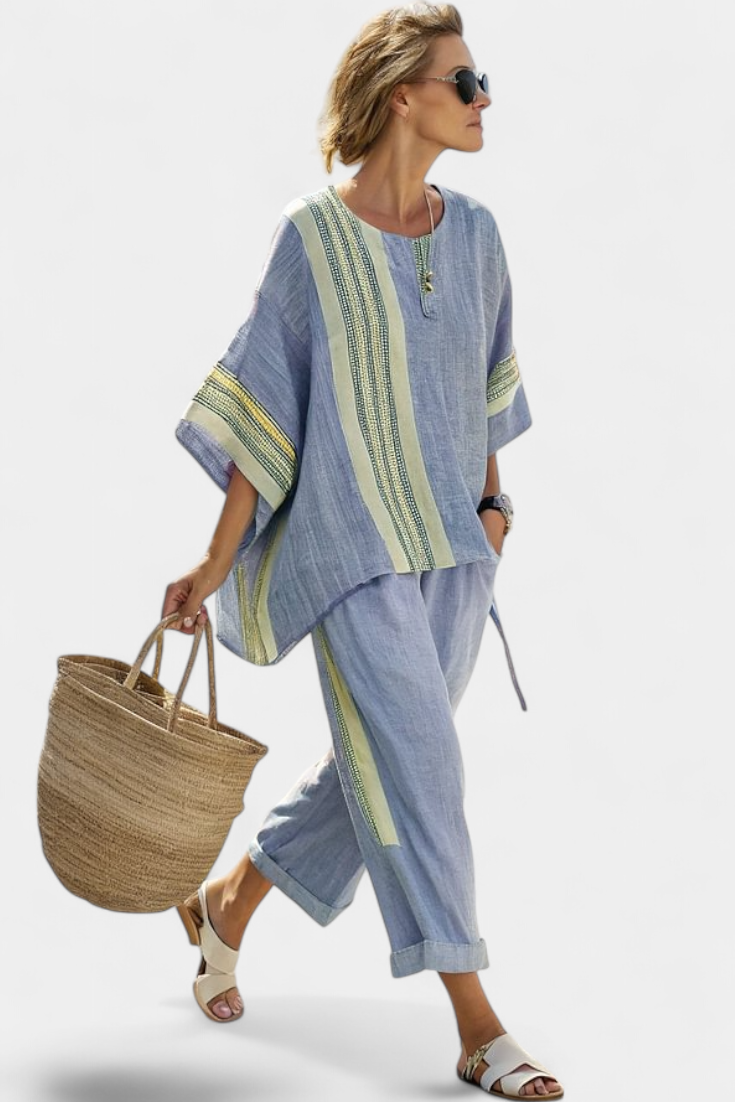 Mia | Bamboo linen set with decorative stripes