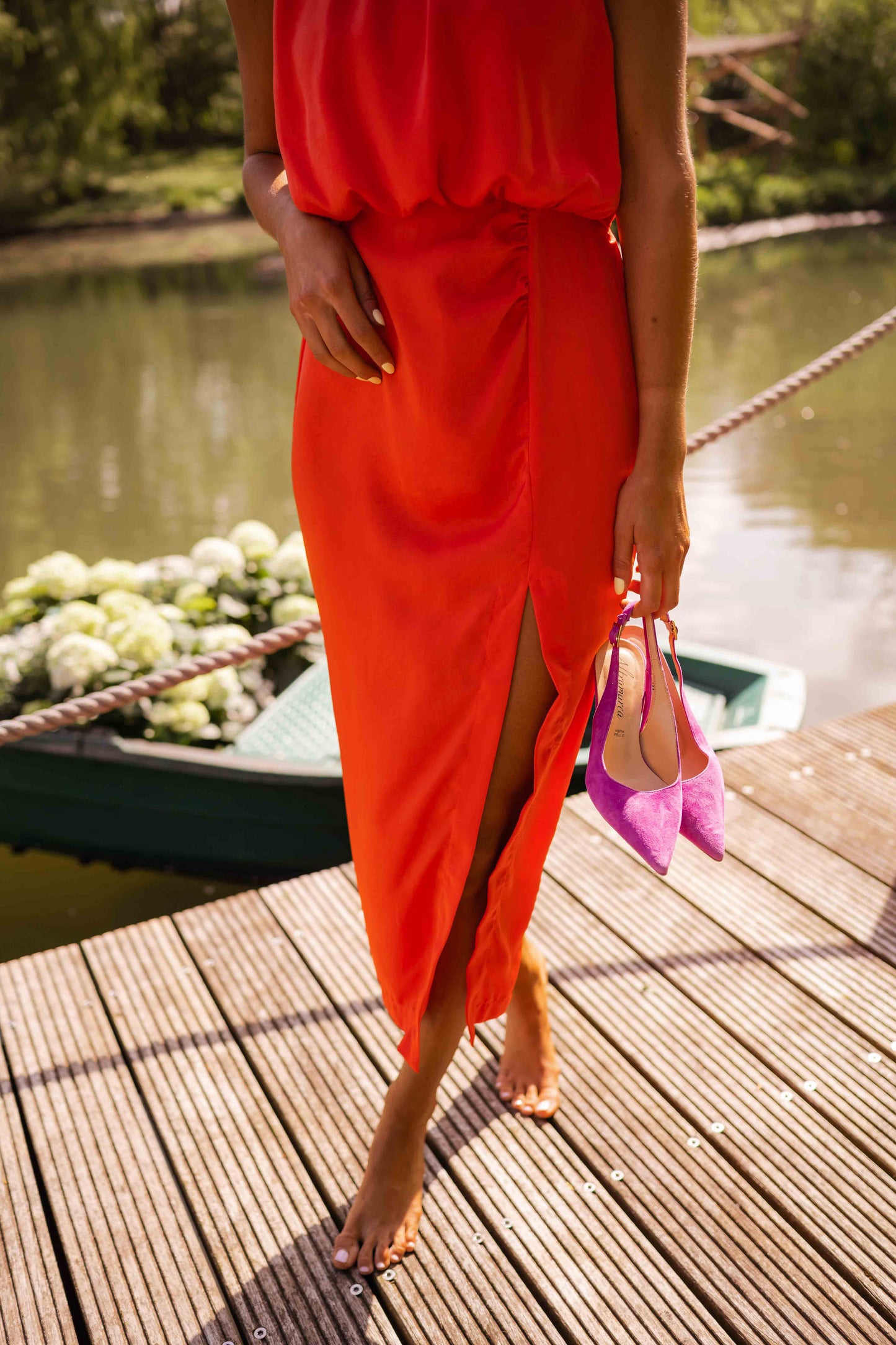 Alyssa - Halter Slit Midi Dress