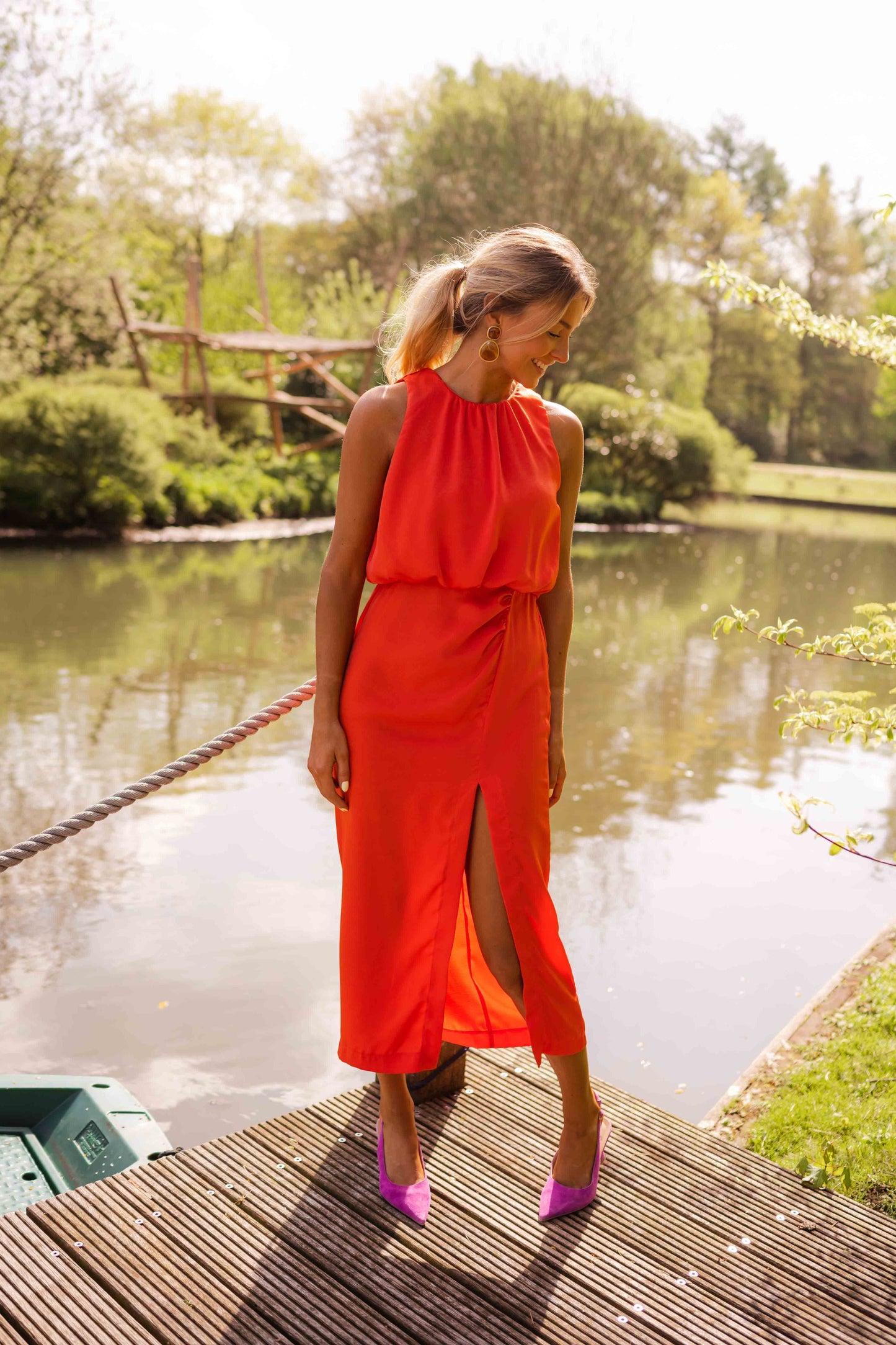 Alyssa - Halter Slit Midi Dress