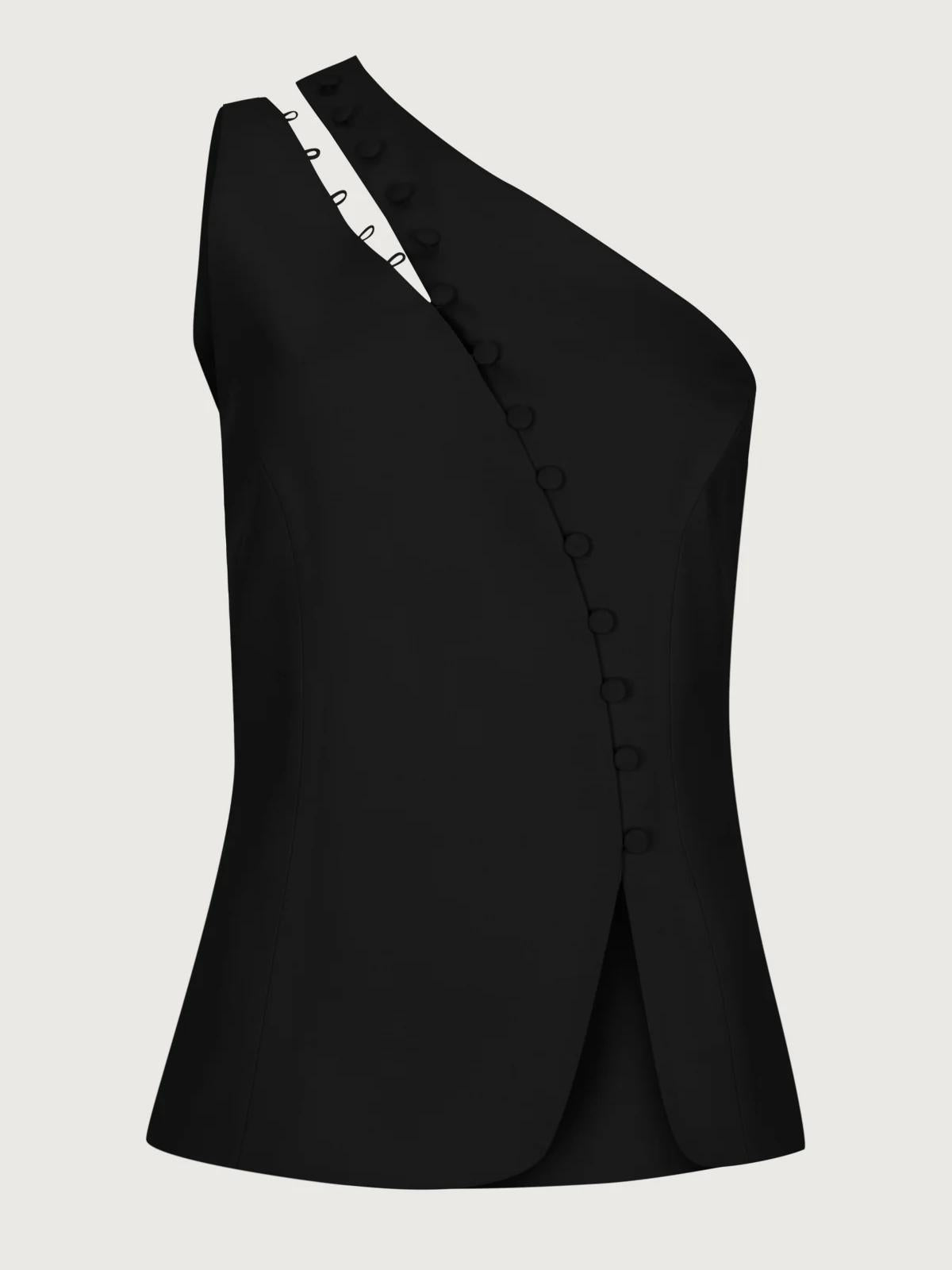 Azura | One-Shoulder Button Detail Top