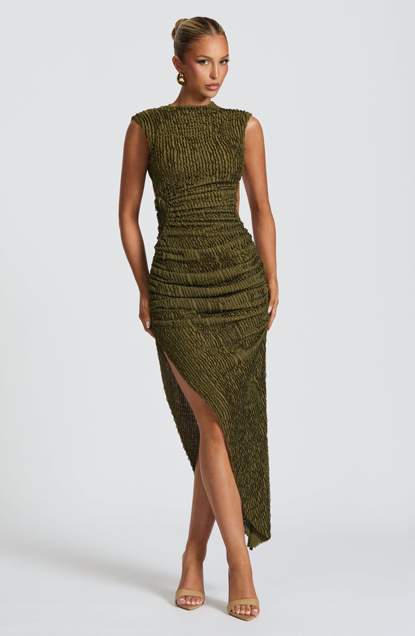 Sierra | Textured Asymmetric Midi Dress