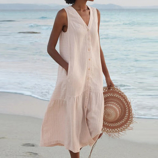 Marilyn – Sleeveless Buttoned Midi Dress