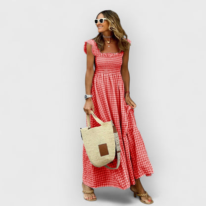 Bella | Plaid Ruffle-Sleeve Smocked Maxi Dress