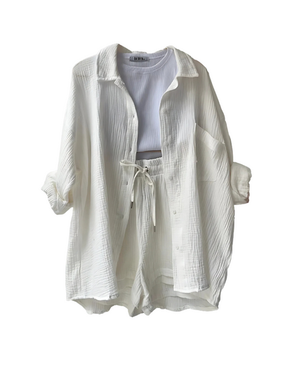 Nina - Cotton Button-Up Shorts Set