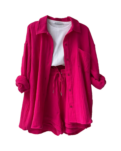 Nina - Cotton Button-Up Shorts Set