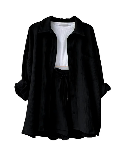 Nina - Cotton Button-Up Shorts Set