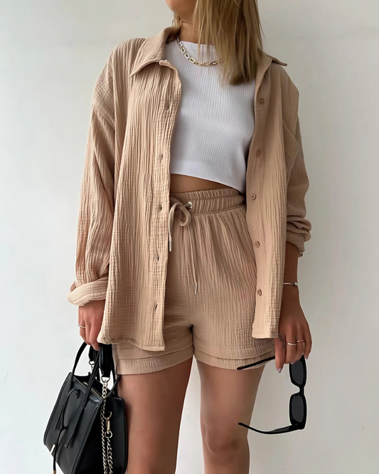 Nina - Cotton Button-Up Shorts Set