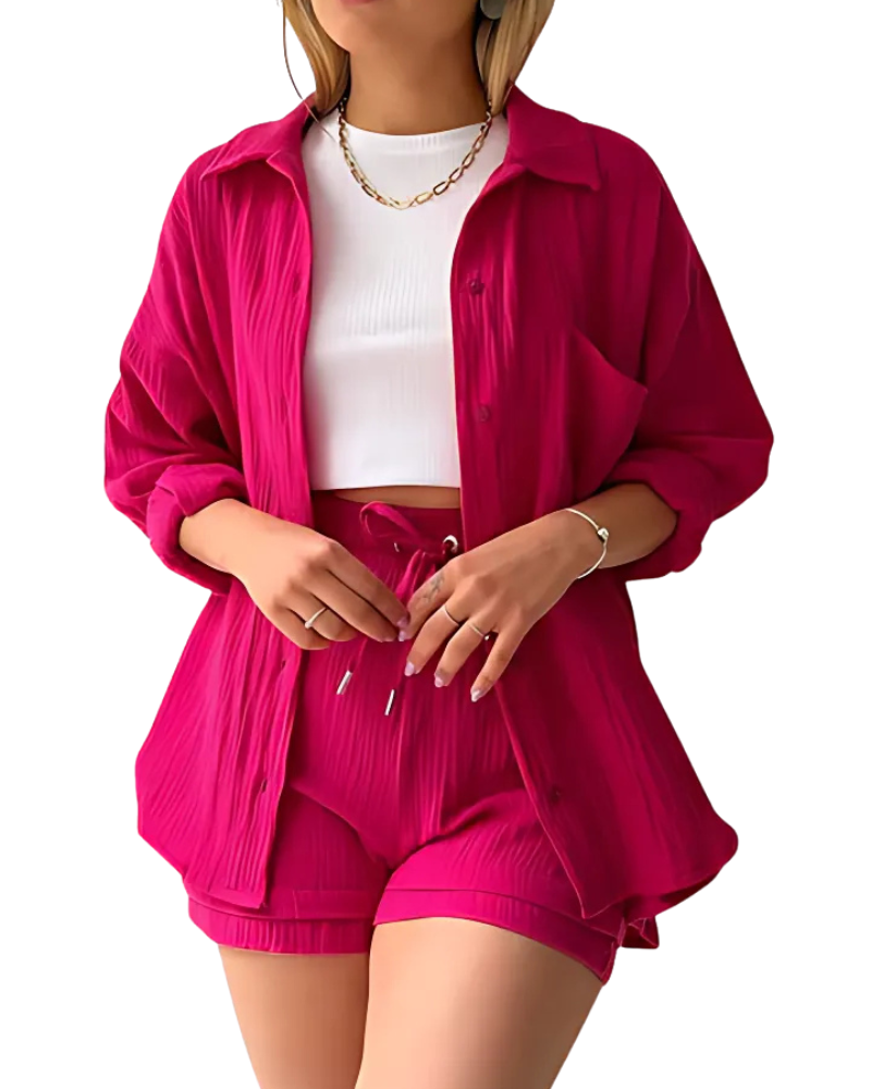 Nina - Cotton Button-Up Shorts Set