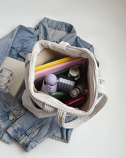 Nova – Ribbed Tote Bag with Drawstring Detail