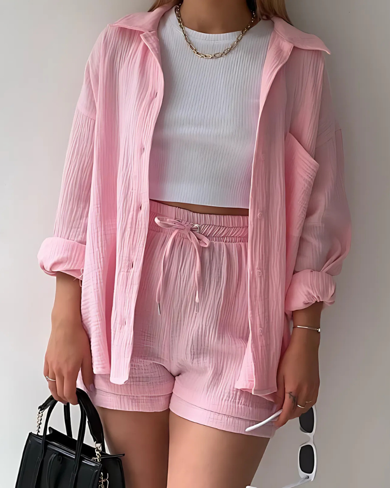 Nina - Cotton Button-Up Shorts Set
