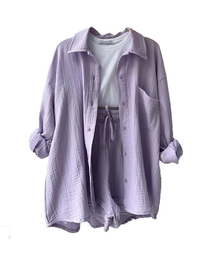 Nina - Cotton Button-Up Shorts Set