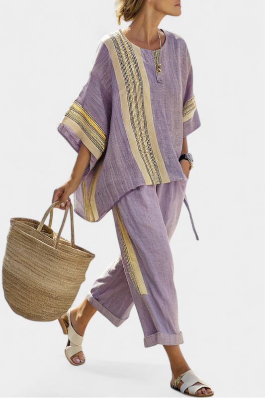 Mia | Bamboo linen set with decorative stripes