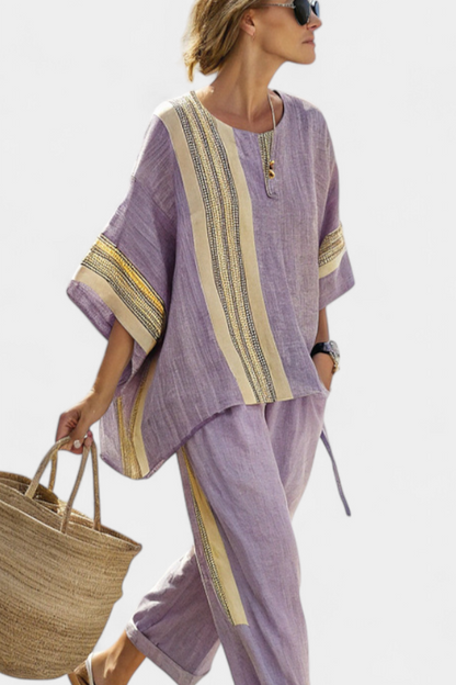 Mia | Bamboo linen set with decorative stripes